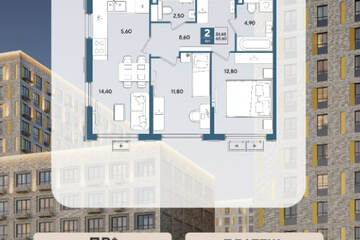 2-к квартира, 60,6 м², 2/9 эт.