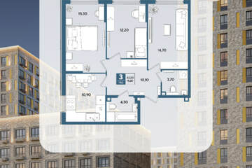 3-к квартира, 71,2 м², 2/9 эт.